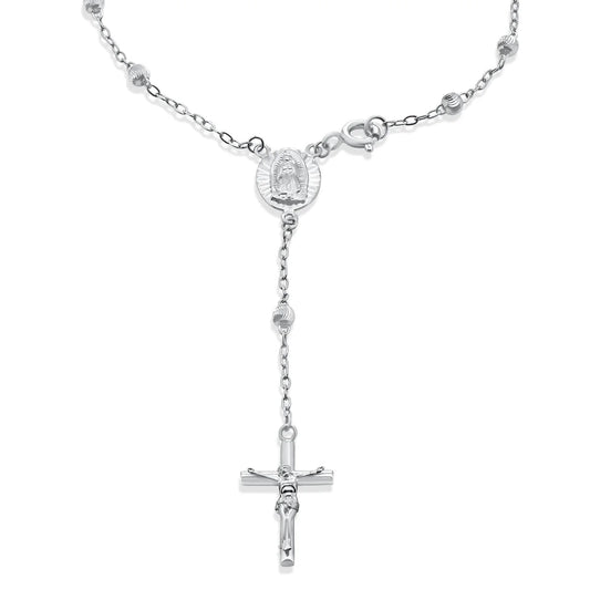 925 Sterling Silver Rhodium Plated Diamond Cut Rosary Bracelet