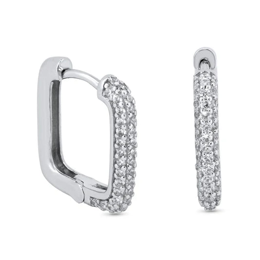 925 Sterling Silver Rhodium Plated  Square CZ Hoop Earrings