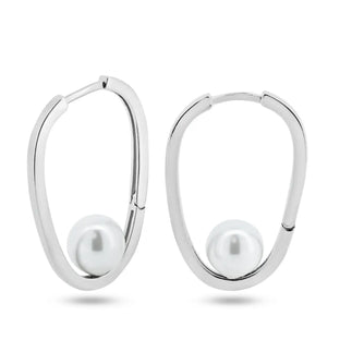 925 Sterling Silver Rhodium Plated Pearl Hoop Earrings