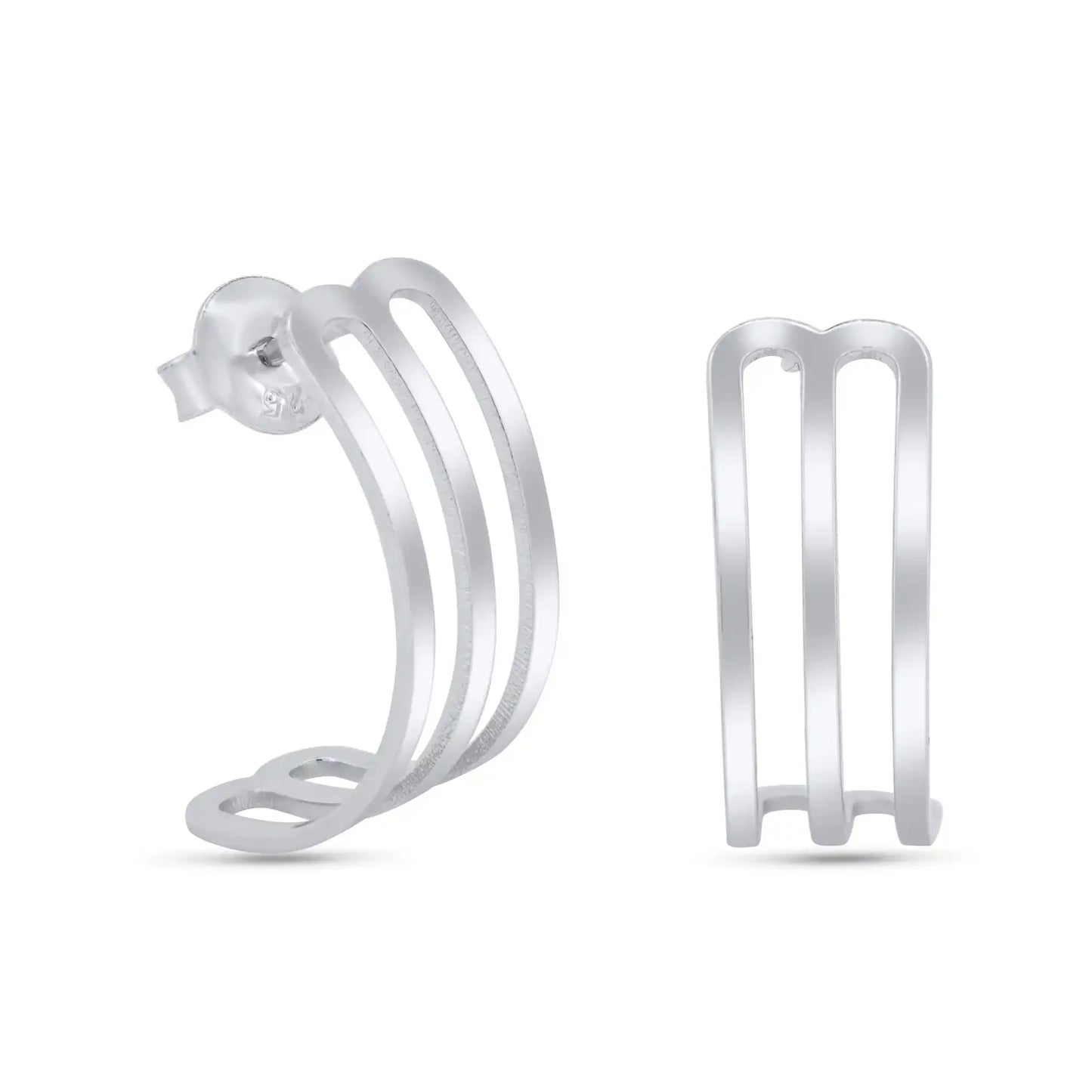 925 Sterling Silver hodium Plated 22mm Semi Hoop Stud Earrings