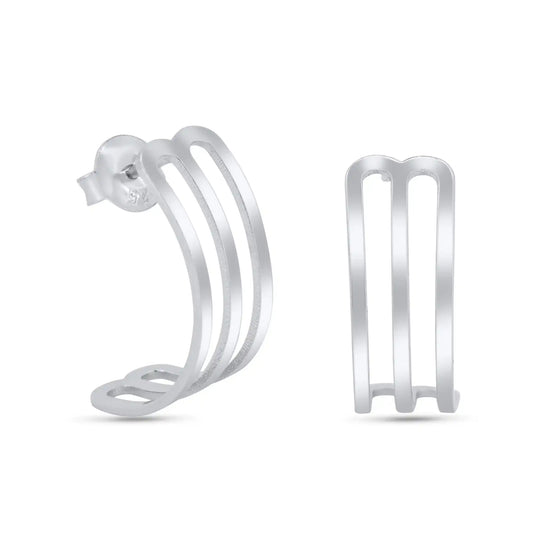 925 Sterling Silver hodium Plated 22mm Semi Hoop Stud Earrings