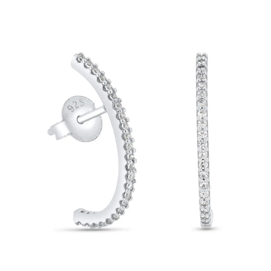 925 Sterling Silver Rhodium Plated Bar CZ 21.5mm Stud Earrings