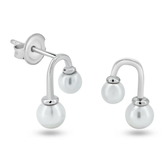 925 Sterling Silver Rhodium Plated Dangling Synthetic Pearl Stud Earrings