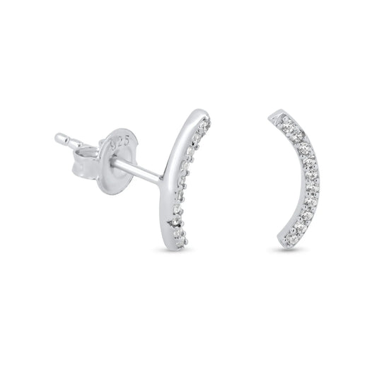 925 Sterling Silver Rhodium Plated Half Circle CZ 12.3mm Stud Earrings