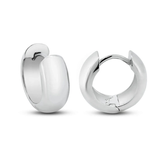 925 Sterling Silver Rhodium Plated Dome Huggie Hoop Earrings