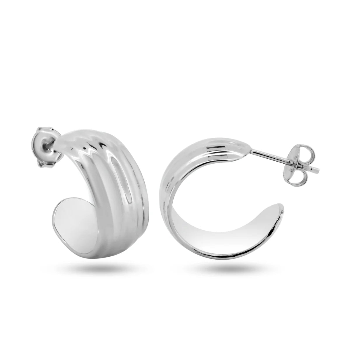 925 Sterling Silver Rhodium Plated Dome Semi Hoop Earrings