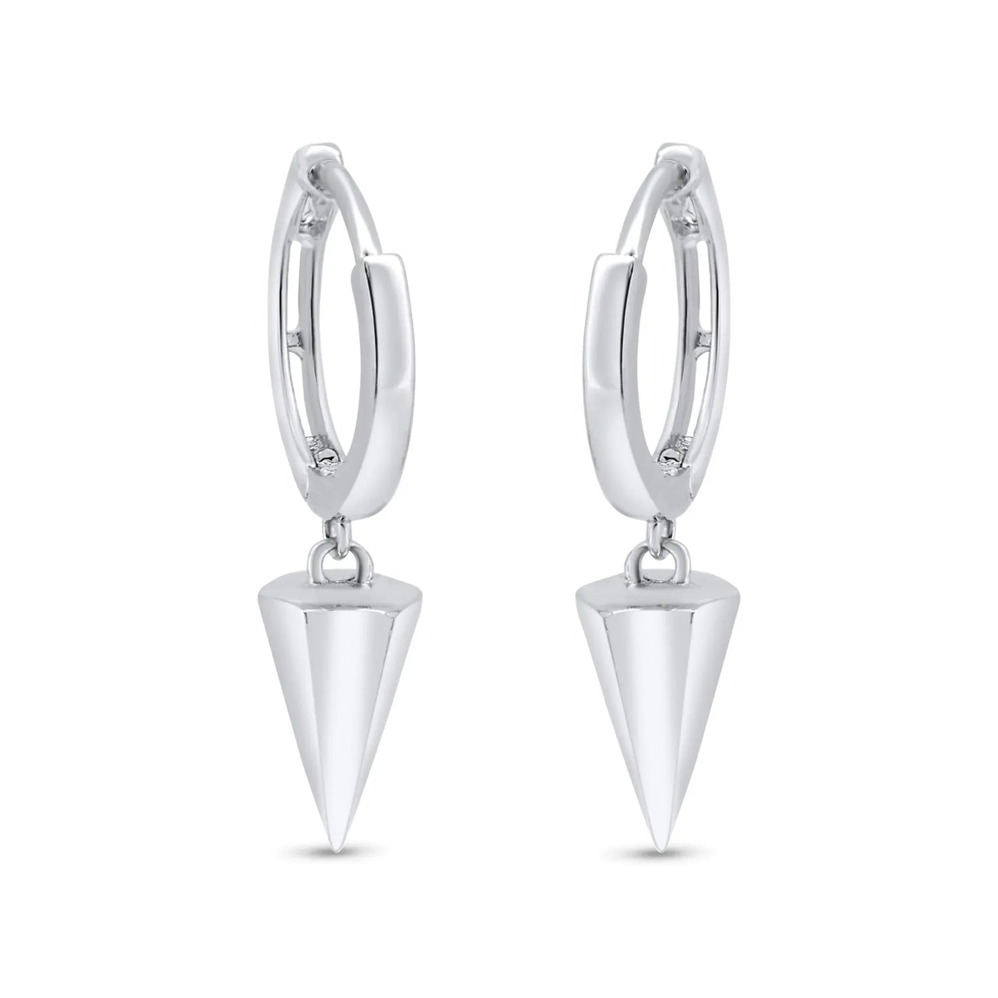 925 Sterling Silver Rhodium Plated Punk Spikes 11mm Hoop Huggie Earrings