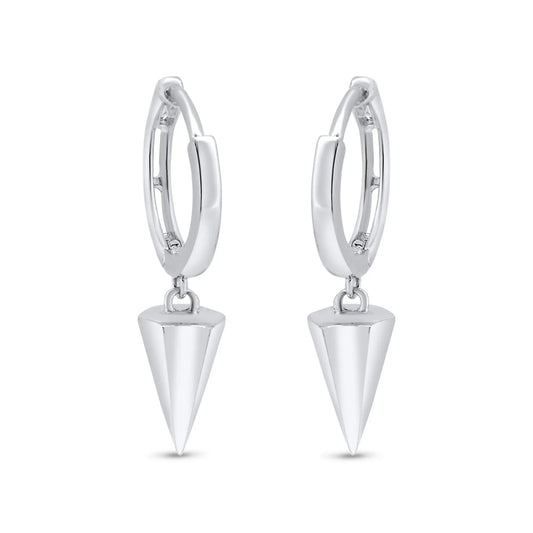 925 Sterling Silver Rhodium Plated Punk Spikes 11mm Hoop Huggie Earrings