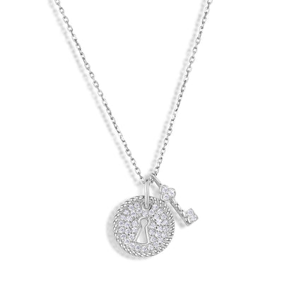925 Sterling Silver Rhodium Plated Lock and Key Necklace