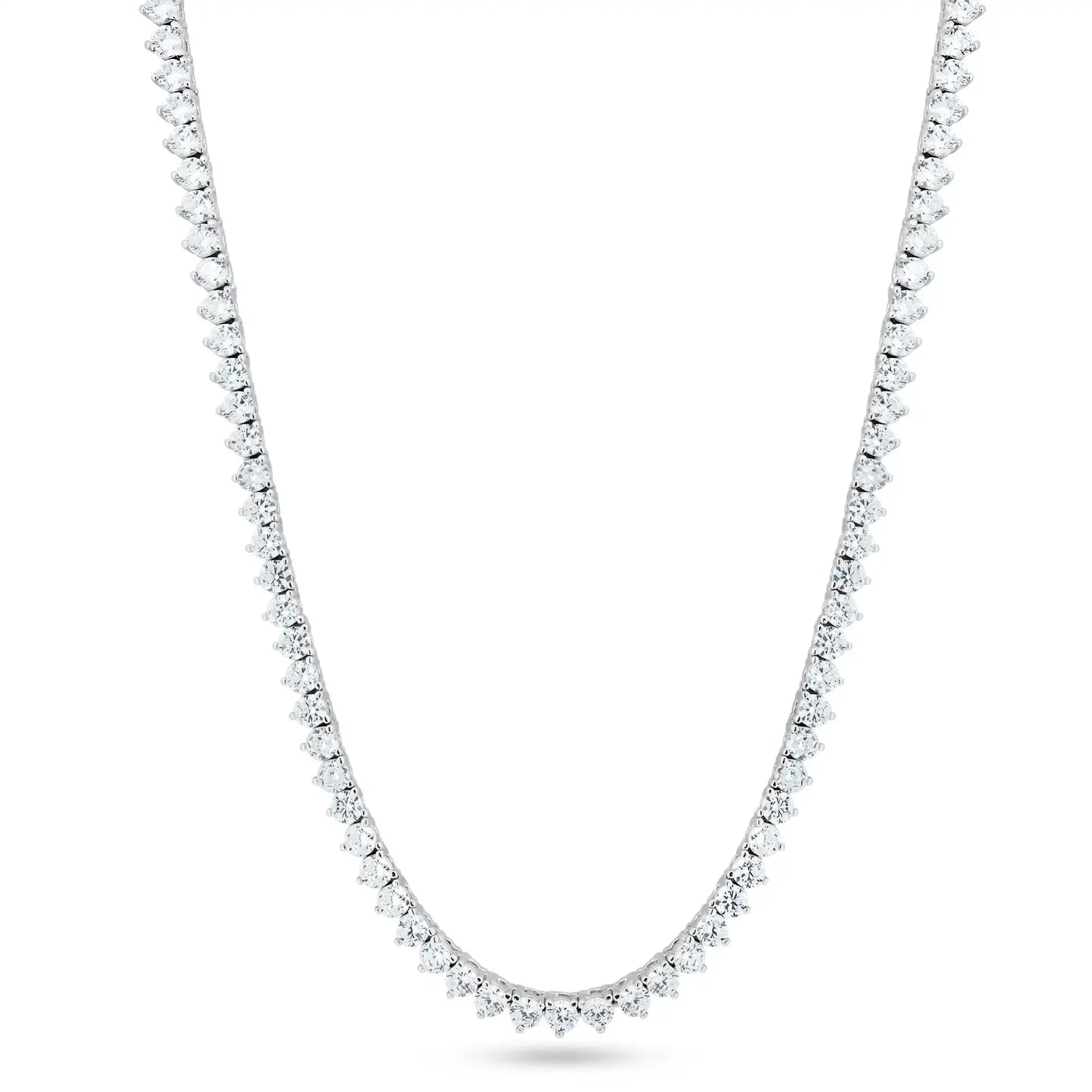 925 Sterling Silver Rhodium Plated Round CZ Prong Set Tennis Necklace