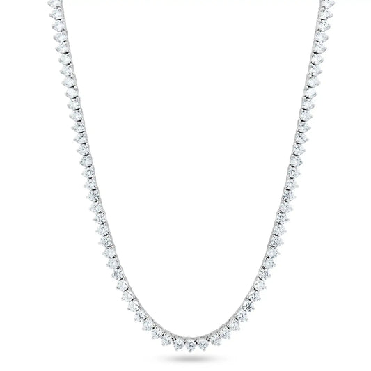 925 Sterling Silver Rhodium Plated Round CZ Prong Set Tennis Necklace