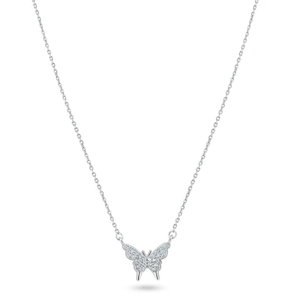 925 Sterling Silver Rhodium Plated CZ Butterfly Necklace