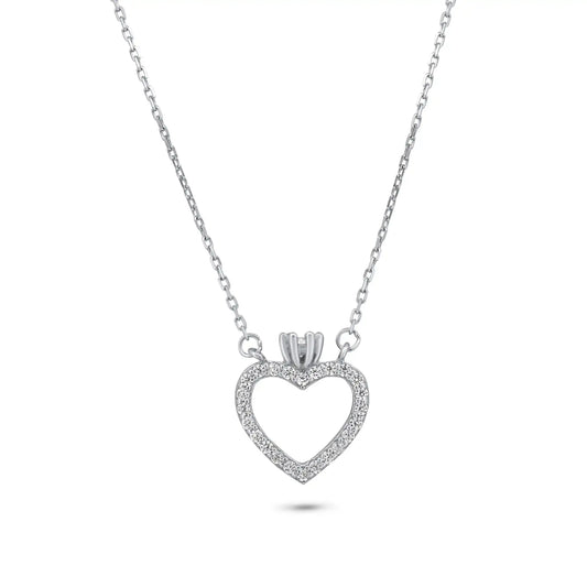 925 Sterling Silver Rhodium Plated Heart CZ Necklace