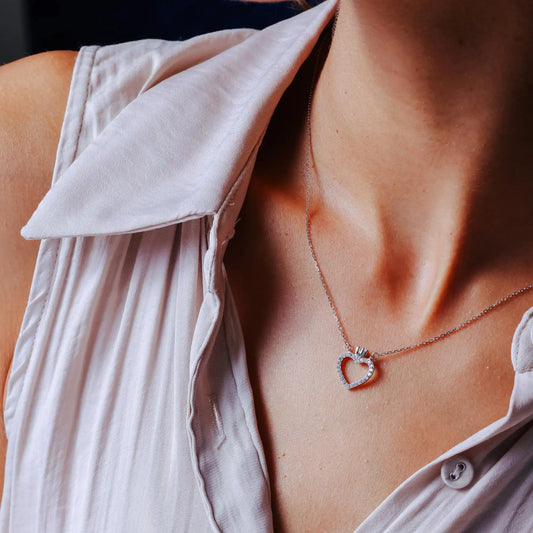 925 Sterling Silver Rhodium Plated Heart CZ Necklace
