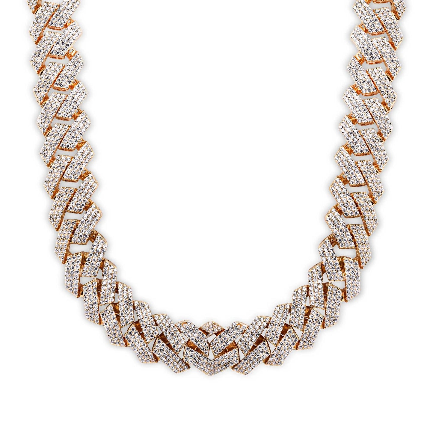 925 Sterling Silver Gold Plated CZ Encrusted Square Miami Cuban Link Chain or Bracelet 13mm