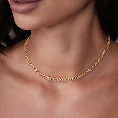 925 Sterling Silver Gold Plated  5.5mm CZ Encrusted Monaco Chain or Bracelet