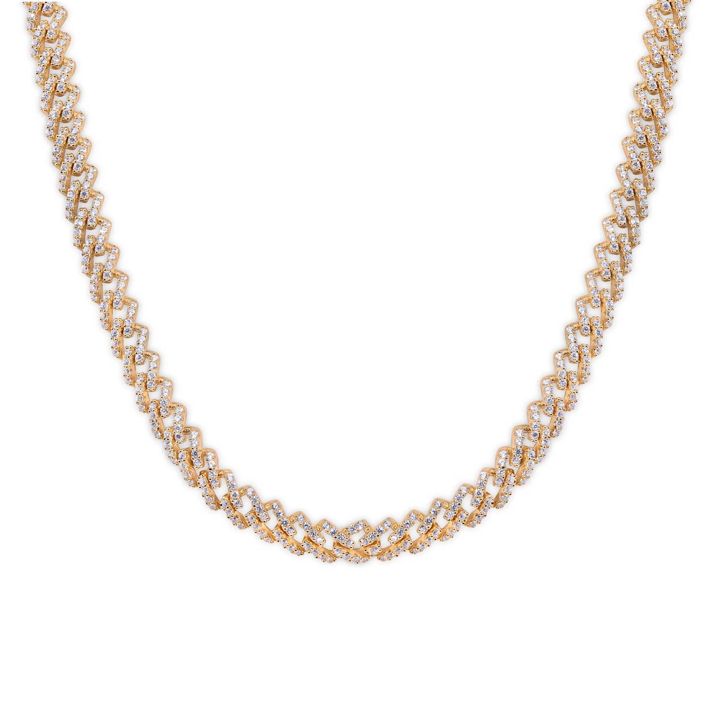 925 Sterling Silver Gold Plated  5.5mm CZ Encrusted Monaco Chain or Bracelet