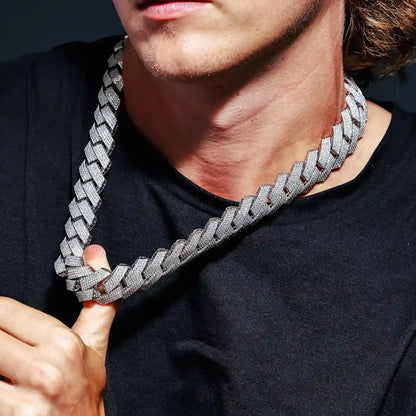 925 Sterling Silver Rhodium Plated CZ Encrusted Miami Cuban Link 23mm Chain