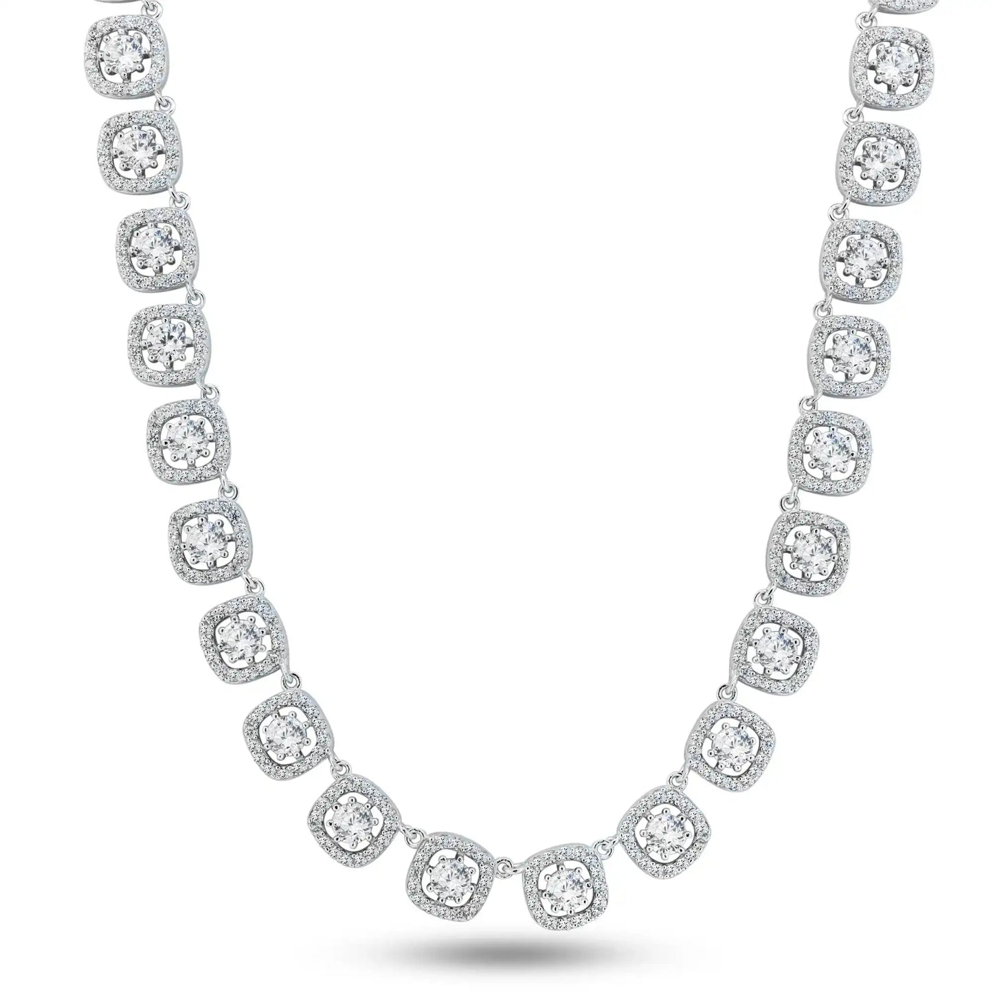925 Sterling Silver Rhodium Plated Round Multi CZ Tennis Necklace 7.4mm