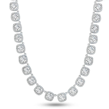 925 Sterling Silver Rhodium Plated Round Multi CZ Tennis Necklace 7.4mm