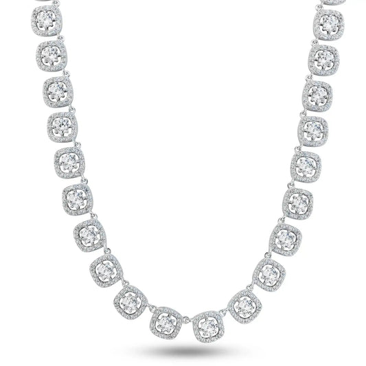 925 Sterling Silver Rhodium Plated Round Multi CZ Tennis Necklace 7.4mm