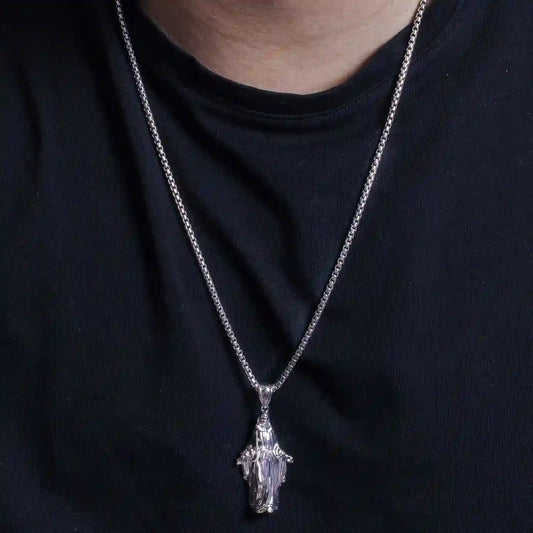 925 Sterling Silver Rhodium Plated Hollow Mother Mary Pendant 42mm