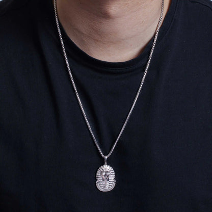 925 Sterling Silver Rhodium Plated CZ Egyptian Pharaoh Pendant