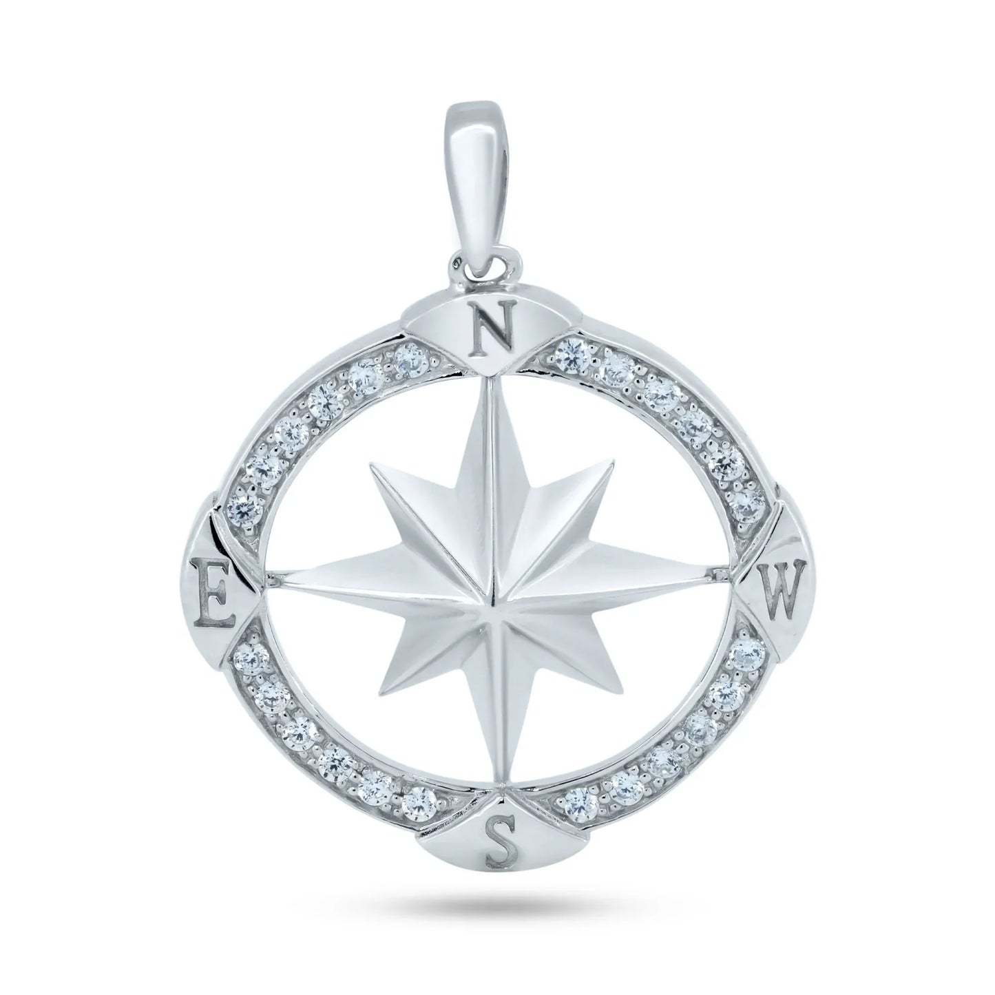 925 Sterling Silver Rhodium Plated CZ Large Northern Star Pendant
