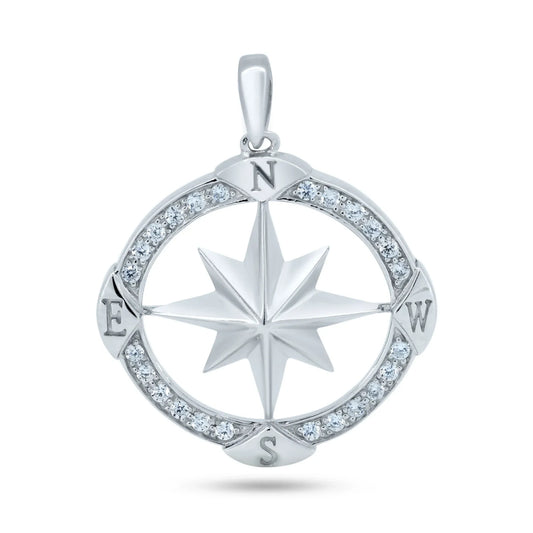 925 Sterling Silver Rhodium Plated CZ Large Northern Star Pendant