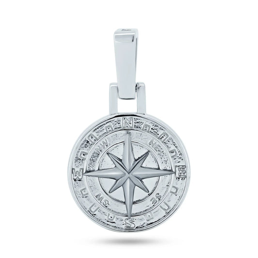 925 Sterling Silver Rhodium Plated CZ Small Northern Star Medallion Pendant