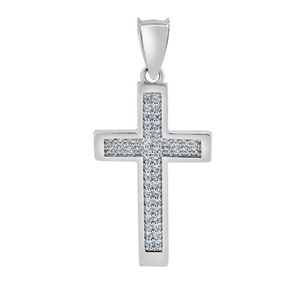 925 Sterling Silver Rhodium Plated Moissanite Cross Pendant