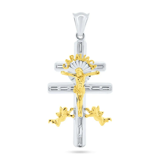 925 Sterling Silver Wholesale 2 Toned Plated Caravaca Cross Pendant