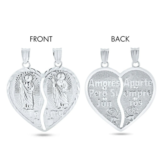 925 Sterling Silver Rhodium Plated DC Broken Heart St. Jude Design with Latin Words