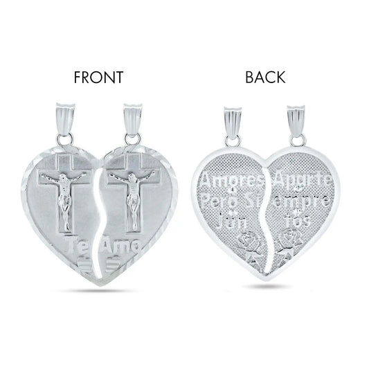 925 Sterling Silver Rhodium Plated DC Broken Heart Cross Design with Latin Words