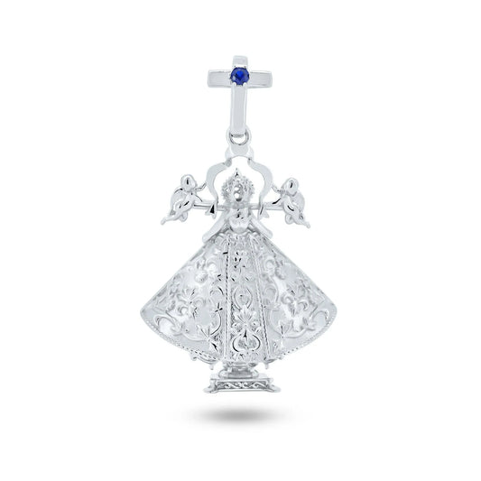 925 Sterling Silver Rhodium Plated Blue CZ San Juan De Los Lagos Pendant