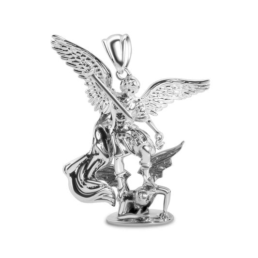 925 Sterling Silver Black Rhodium Saint Michael Archangel Large Pendant