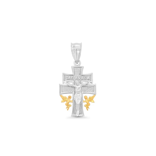 925 Sterling Silver Gold & Rhodium Plated Small Caravaca Pendant