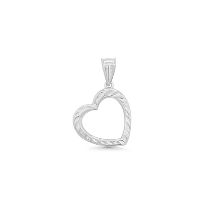 925 Sterling Silver Rhodium Plated Textured Heart Outline Pendant