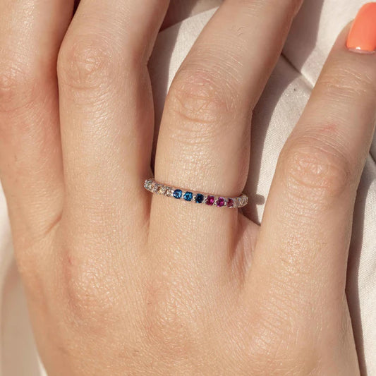 925 Sterling Silver Rhodium Plated Multi-Colored Round CZ Stone Rings