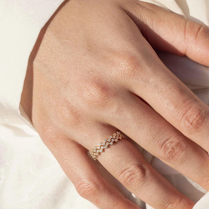 925 Sterling Silver Gold Plated Moissanite or CZ Double Stackable Gold Plated Ring