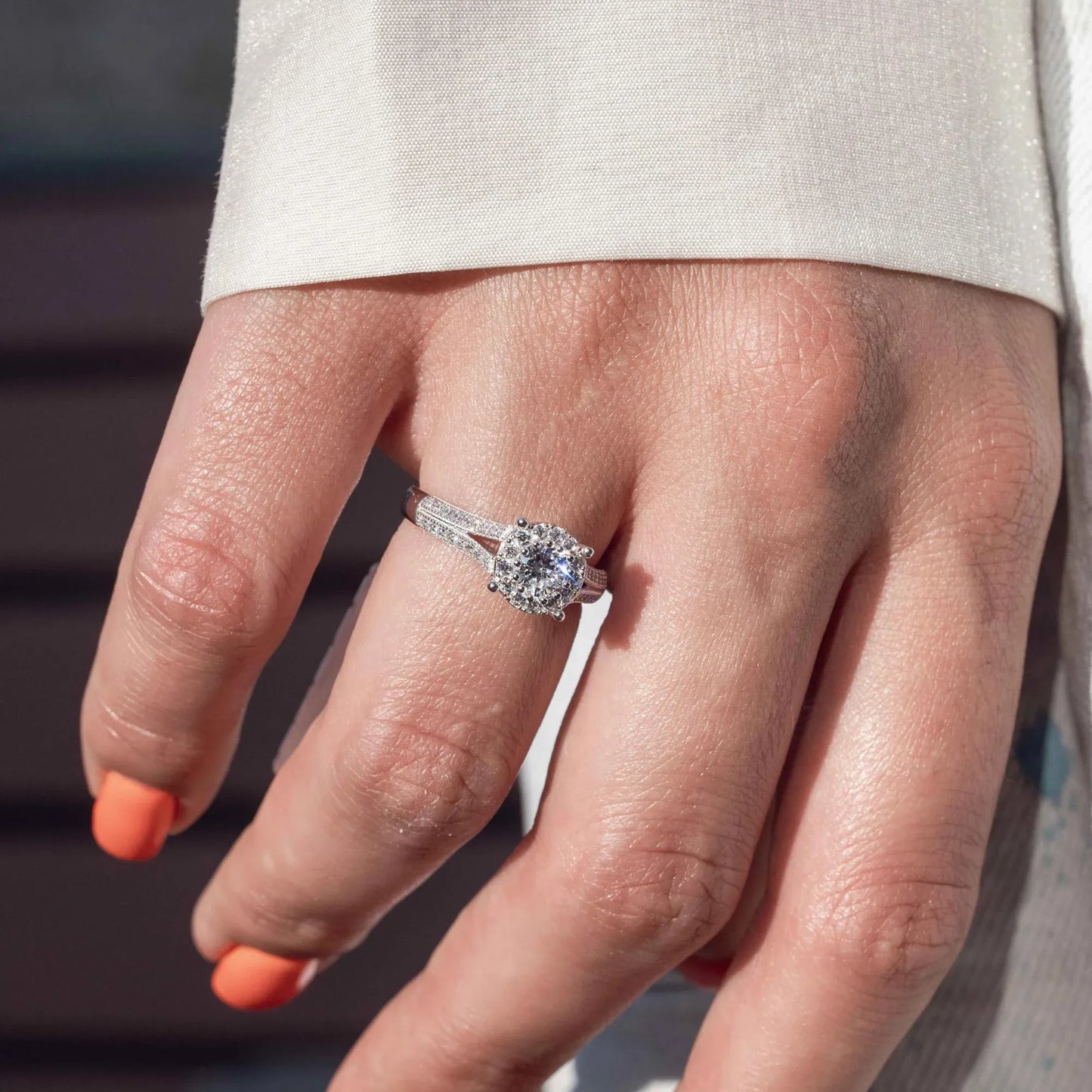 925 Silver Rhodium Plated Halo Ring Encrusted with Micro Pave