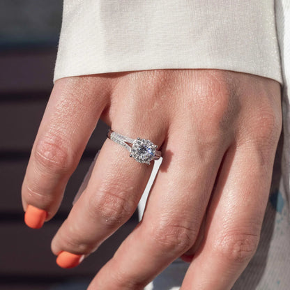 925 Silver Rhodium Plated Halo Ring Encrusted with Micro Pave