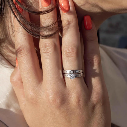 925 Sterling Silver Half Matte Finish Rhodium Plated CZ Trio Bridal Ring