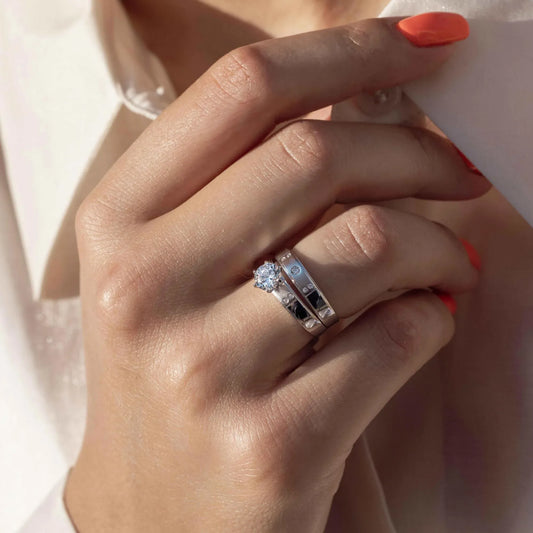 925 Sterling Silver Rhodium Plated Matte Finish 5 CZ Wedding Ring