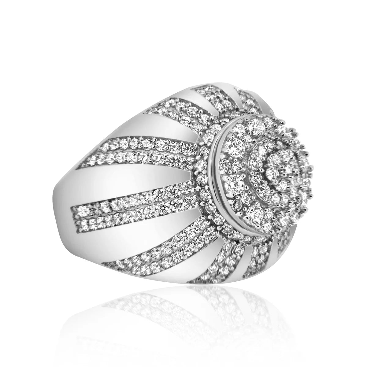 925 Sterling Silver  Men's Sterling Rhodium Dome CZ Encrusted Raising Sun Ring