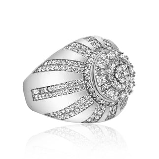 925 Sterling Silver  Men's Sterling Rhodium Dome CZ Encrusted Raising Sun Ring