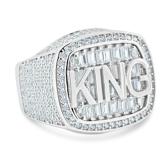 925 Sterling Silver Rhodium Plated CZ Encrusted King Ring