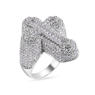 925 Sterling Silver Rhodium Plated Cross Baguette Clear CZ Studded Top 31.5mm Ring