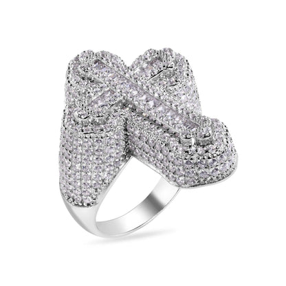 925 Sterling Silver Rhodium Plated Cross Baguette Clear CZ Studded Top 31.5mm Ring