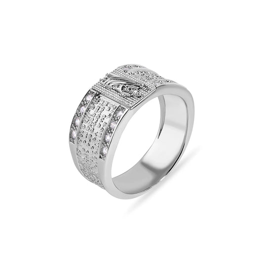 925 Sterling Silver Rhodium Plated St. Jude Our Lords Prayer Clear CZ 11.2mm Ring